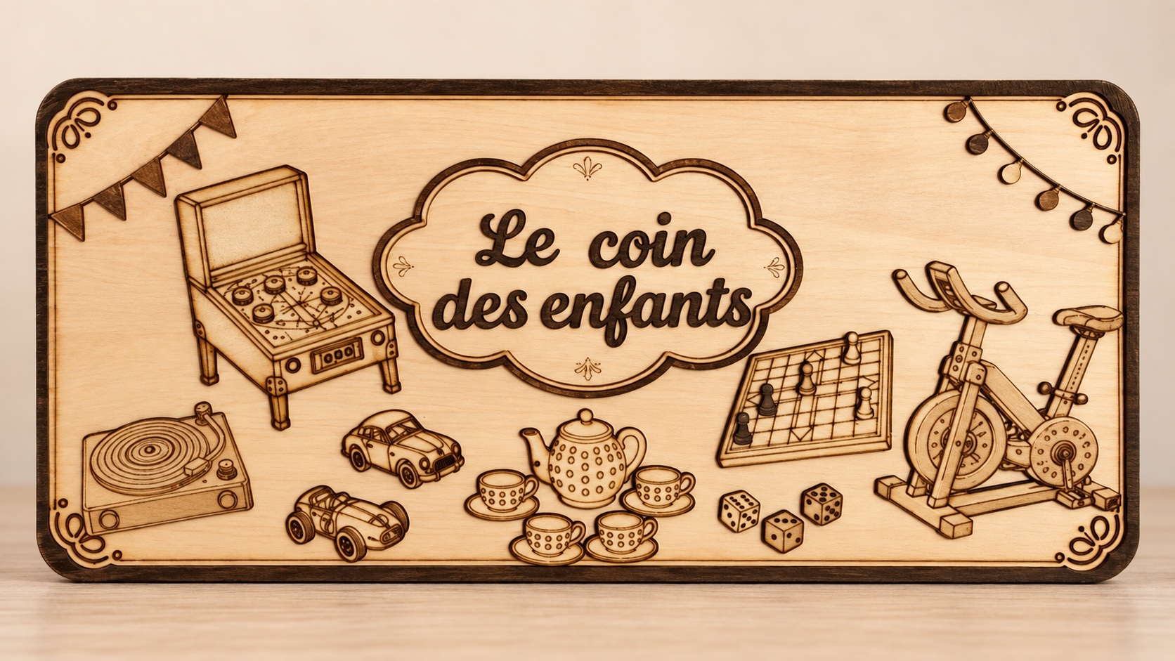 Plaque en bois Le coin des enfants, conçue sur commande