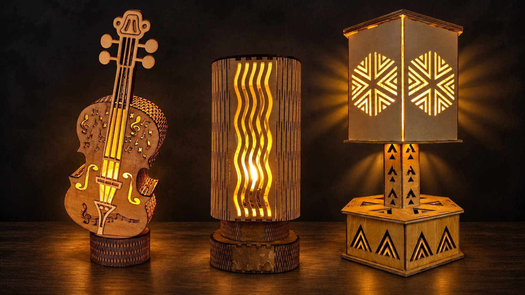 Collection of handmade wooden lamps