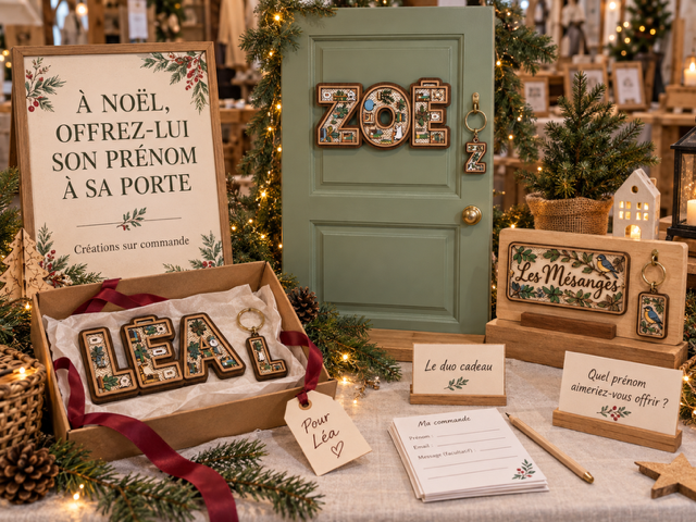 Présentation festive de créations personnalisées avec le prénom Zoé